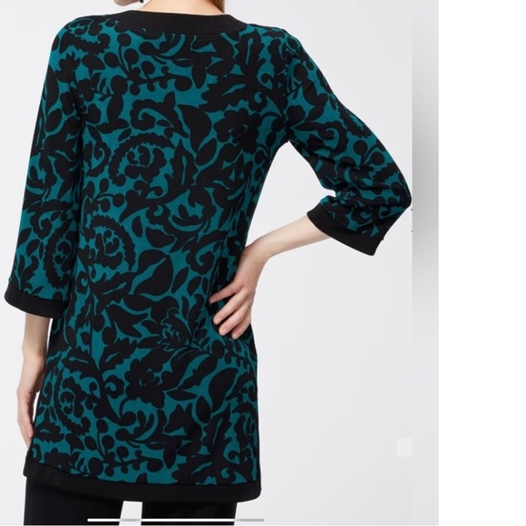 Chico’s Travelers Tunic size 2 (12/14) Foliage Tales Kurta 3/4 top Black Teal - Picture 4 of 13